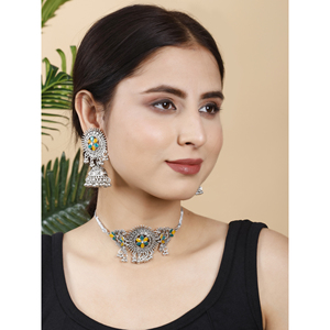 GS Green Yellow Round Center Flower <b>Choker</b> with Zircon for Party Occasions - Product Image 3