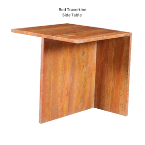 Mesita de Noche de Mármol Travertino Rojo, Moderna, Cuadrada, de Diseño, de Piedra, Muebles de Dormitorio de Lujo, Diseño Minimalista Rústico - Product Image 4