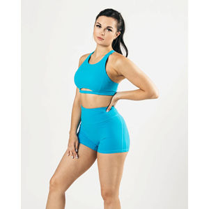 Top Deportivo de una Pieza para Mujer, 78% Nailon, 22% Elastano, Ligero, Cuello Alto, Espalda Deportiva, Sin Costuras, Soporte Medio, Color Verde Azulado, Parte Delantera de Terciopelo - Product Image 4