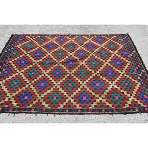 Turkish Area Rug, 4.8x7.3 ft Vintage Rug, <b>Red</b> Kilim <b>Wool</b> Rug - Product Image 3