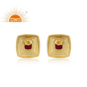 Venta caliente 925 plata esterlina 18K chapado en oro teñido rubí piedra preciosa Stud pendiente Demi joyería fina fabricante - Product Image 4