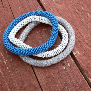 Seed Bead Seawater Pearl Charm Crochet <b>Bangle</b> Bracelet <b>Set</b> Multicolor Luxury 7inch Elastic Stretch Handmade Wholesale Custom - Product Image 2