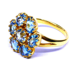 แหวนเงินสเตอริงสำหรับสุภาพสตรีแบบดั้งเดิม925ประดับพลอยบุษราคัมสีฟ้าชุบทองมีสไตล์สำหรับวันครบรอบแต่งงาน - Product Image 3