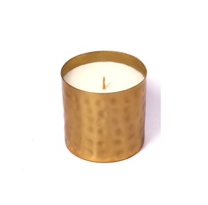 Precios de venta baratos, tarro de vela martillada de Metal, acabado dorado para decoración del hogar y la boda, tarro de cera de vela redonda - Product Image 1
