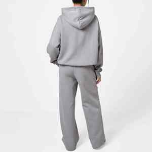 Article très vendu Ensemble 2 pièces 100% coton acidwash pantalon évasé baggy et sweat-shirt boutonné avec logo personnalisé survêtements pour femmes - Product Image 2