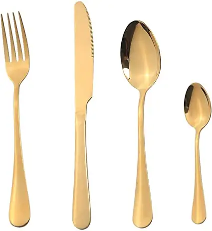 Knife Dinner fork Dinner Spoon Fork Tea Spoon Gold Finishing Stainless Steel Cutlery For Restaurant Home Cafe and Canteens Use