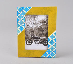 Unique Two Tone Yellow And Blue Geometric Pattern <b>Photo</b> <b>Frame</b> Decorative Tabletop Display Holder For Pictures Photographs - Product Image 5