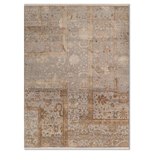 Alfombra de Lana y Seda Anudada a Mano en Rojo Aurora y Naranja con Patrón Floral Abstracto para Sala de Estar, Pasillo, Habitación Juvenil - Slr-13017 - Product Image 1