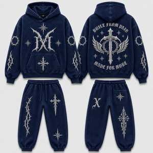 Survêtement d'hiver respirant brodé Croix Céleste, design gothique divin, style Hip Hop, polaire 2 en 1, uni, unisexe - Product Image 1
