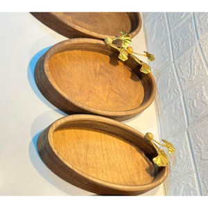 Plateau de service alimentaire en bois de forme ovale de conception standard avec poignée en métal de concepteur d'or plateau de plateau de serveur de biscuits de collations à vendre - Product Image 4