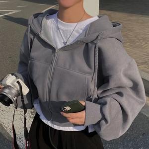 Sweat à capuche décontracté pour homme Y2K, en crochet, pour l'hiver, imprimé numérique uni, manches longues, coupe ample, haut court, veste ample - Product Image 1