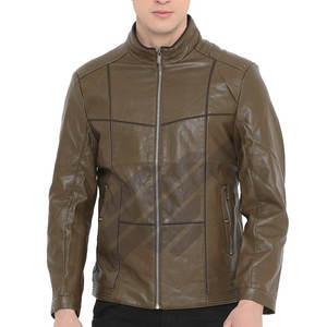 แจ็กเก็ตหนังผู้ชายกันลมและกันน้ำมีปกตั้ง - Product Image 1