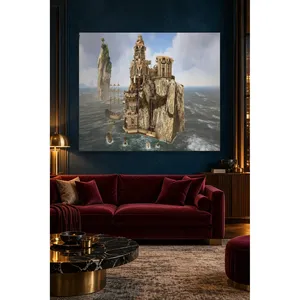 Château de conte de fées Fida sur une île rocheuse dans la mer, impression sur toile - Product Image 3