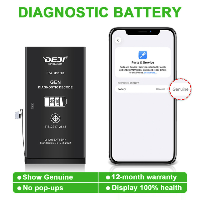DEJI High Capacity Replacement Show Genuine Diagnostic Battery for iPhone 12 13 14 15 Pro Max Original Quality