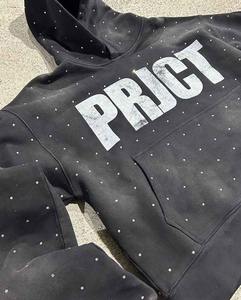 Sweats à capuche surdimensionnés personnalisés en coton lourd délavé à l'acide avec strass pour hommes - Product Image 3