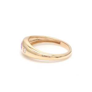 14k Pure Gold Natural Pink Sapphire Gemstone & Paved Diamonds <b>Chunky</b> Dome <b>Rings</b> for Women Dainty Gemstone Diamond <b>Rings</b> OEM ODM - Product Image 2
