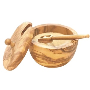 Teak Wood Salt <b>and</b> Pepper Bowl <b>Set</b> With Spoon <b>and</b> Unique Design Perfect for Elegant Restaurant Dining <b>and</b> Stylish Kitchenware - Product Image 1
