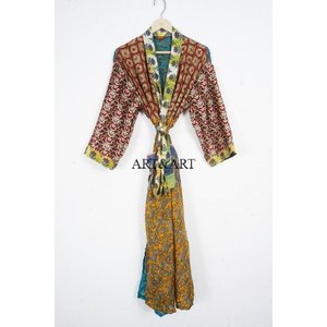 Dernière collection de kimonos d'été élégants et vintage pour femmes, 100% soie, courts, décontractés, imprimés de fleurs et de pois, vêtements de nuit, couvre-vêtement - Product Image 6