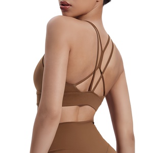 Soutien-gorge de sport pour femme à bretelles, maintien moyen, pour yoga et entraînement, couleur unie, design dos nu - Product Image 1