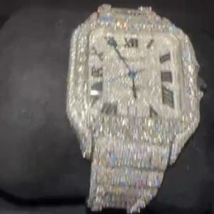 Reloj de Lujo con Diamantes Redondos de 40 mm, Cuarzo, Acero Inoxidable, Moissanita VVS1, Completamente Cubierto de Diamantes, para Hombre, al por Mayor - Product Image 6