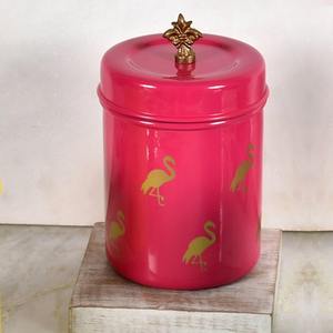 Frasco de Almacenamiento con Estampado de Flamenco Rosa Oscuro, Contenedor Cilíndrico Moderno y Elegante con Perilla Decorativa, Directo del Fabricante - Product Image 3