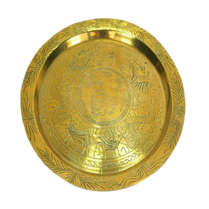 Assiette ronde en laiton arabe de haute qualité avec gravure, finition polie pour une utilisation en cuisine et comme assiette décorative - Product Image 6