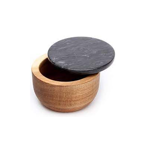 Bol de madera ecológico para sal y pimienta, contenedor de especias, caja de madera para sal y pimienta con tapa de mármol, muestra gratis - Product Image 3