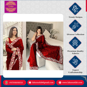 Último diseñador exclusivo bordado floral trabajo 3 mm secuencia hilo trabajo Faux Georgette boda Sari moderno para mujeres - Product Image 4