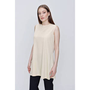 Tunique sans manches en mousseline de soie beige - Product Image 4