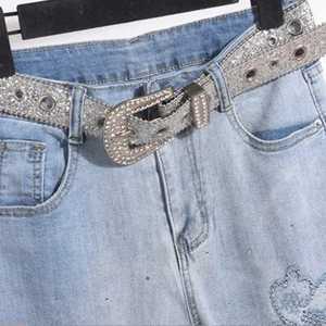 กางเกงยีนส์เอวสูงทรงขากว้างสำหรับผู้หญิง ปักลายดอกไม้ ผ้าเดนิมระบายอากาศ ย้อมเส้นด้าย - Product Image 5