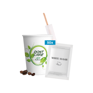 KIT Gobelets en papier biodégradables jetables compostables naturels écologiques + agitateurs + sucre 50pcs sac logo personnalisable 100% écologique - Product Image 1