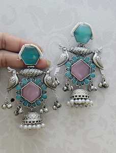 ต่างหูแบบห้อยทำจากหิน Monalisa ต่างหูแบบห้อยต่างหูสีเงินแบบอินเดียที่มีน้ำหนักเบาป้องกันการเสื่อมเสีย - Product Image 3