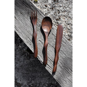 Ensemble de couverts en bois attrayant fourchette cuillère en bois la plus demandée restauration rapide fourchette de mariage cuillère ensemble de 3 couverts faits à la main - Product Image 5