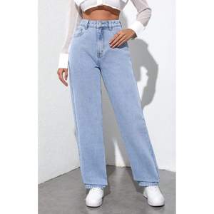 Funky Vintage Eco-Friendly Plating Cotton Durable Wide Leg Ice Blue Denim <b>Jeans</b> <b>Women</b> High Rise Waist Loose Fit Street Style - Product Image 4