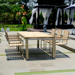 Mesa de comedor cuadrada de madera maciza para comedor, uso en hotel, interior/exterior, diseño moderno y resistente - Product Image 2