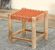 Pouf en bois personnalisé de haute qualité, Peeda, en osier tressé à la main, en bambou, avec incrustations en os, style Mid-Century, pour salon et appartement