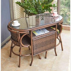 Juego de comedor de ratán para exteriores-Mesa ovalada hecha a mano con dos sillones, muebles de patio modernos para balcón y jardín - Product Image 3