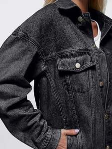 Winter Outdoor Breathable Elongated Oversized Black <b>Canvas</b> Casual Hip Hop Hooded Quilted Plus Size Fashion Vintage Washed Denim - Product Image 4