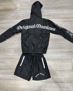 Wholesale Customize Men's Windbreaker <b>Short</b> Set Relaxed Fit Breathable Windbreaker Nylon Tracksuit Set Solid For Summer - Product Image 6