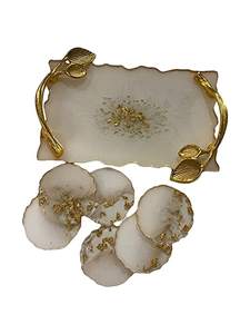 Indian Export Quality Luxury Handmade <b>Epoxy</b> Resin Serving Tray with <b>Metal</b> Handle for Home and Wedding Decoration - Product Image 4