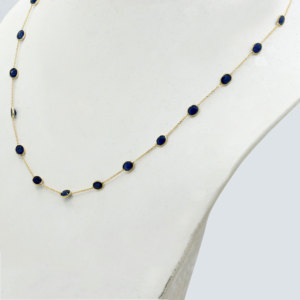 18K <b>Yellow</b> Gold Blue Sapphire Necklace | Natural Oval Cut Sapphire Station Chain | Elegant Fine Jewelry for Women - Product Image 2