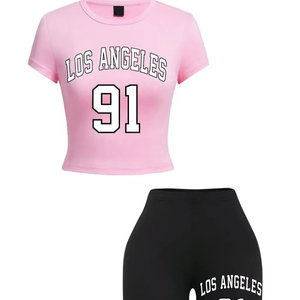 2025 Stylish 3D Printed Shorts Shirt Top Quality 100% Cotton Premium 2 Piece <b>Set</b> Women Custom Breathable Women's <b>Sets</b> - Product Image 1