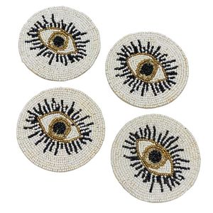 Luxury Exclusive Handmade Beaded Eyes Design 4 Set Embroidery Coaster For Fancy Dining <b>Table</b> Decor fashionable design coaster - Product Image 1