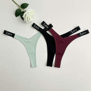 Women's Cotton G-String Thong Panties Striped Low-Rise Everyday Anti-Static <strong>Waist</strong> Logo <strong>Underwear</strong> Wholesale - Product Image 3