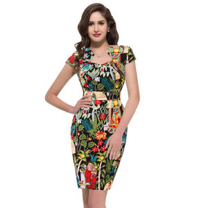 Grace Karin Vintage manica corta in cotone elastan avvolti sui fianchi con <span class=keywords><strong>27</strong></span> motivi abiti aderenti floreali retrò donna - Product Image 2