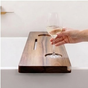 Plateau de bain en bois d'acacia avec porte-verre à vin, design minimaliste pour utilisation dans la baignoire, surface imperméable - Product Image 6