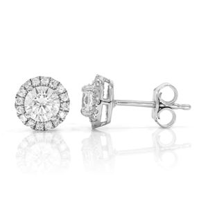 Round Diamond Micro Prong Set <b>Halo</b> Stud <b>Earrings</b> - Product Image 3