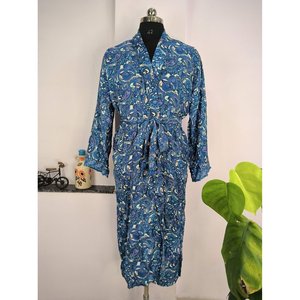 Kimono élégant en soie 100% douce pour homme, style bohème, bleu et jaune, taille XL, vêtement d'intérieur, inspiré de l'hiver, motif cachemire roi persan, pour la plage - Product Image 4