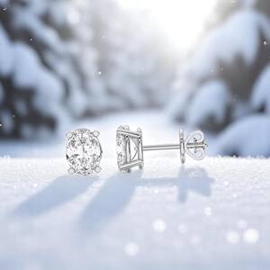 IGI Certified 3.00 Ct Luxury Oval Cut Lab Grown Diamond Stud Earrings 1.50 Ct Each <b>Solid</b> 925 Sterling <b>Silver</b> with Gold Finish - Product Image 2