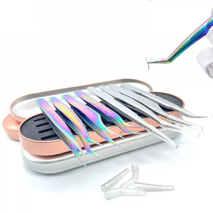 Pinzas de cabeza curvada recta de color arcoíris de acero inoxidable personalizadas, extensión de pestañas puntiagudas, características de fibra, belleza privada - Product Image 2